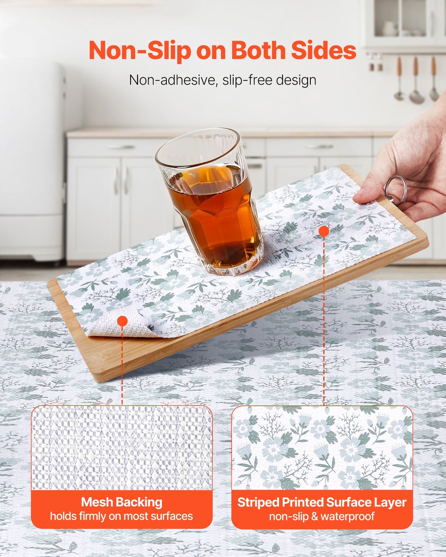 Drawer and Shelf Liner for Kitchen Cabinet, Non-Adhesive Non-Slip Thick Refrigerator Liners, Waterproof Shelf Paper, Cupboard Bathroom Drawer Mats, PVC Fridge Lining for Shelves, Floral, 23 FT