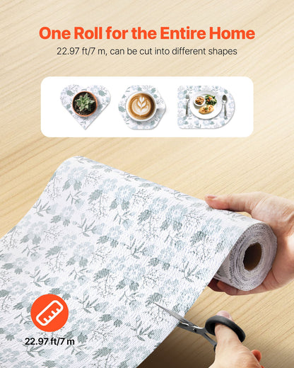 Drawer and Shelf Liner for Kitchen Cabinet, Non-Adhesive Non-Slip Thick Refrigerator Liners, Waterproof Shelf Paper, Cupboard Bathroom Drawer Mats, PVC Fridge Lining for Shelves, Floral, 23 FT