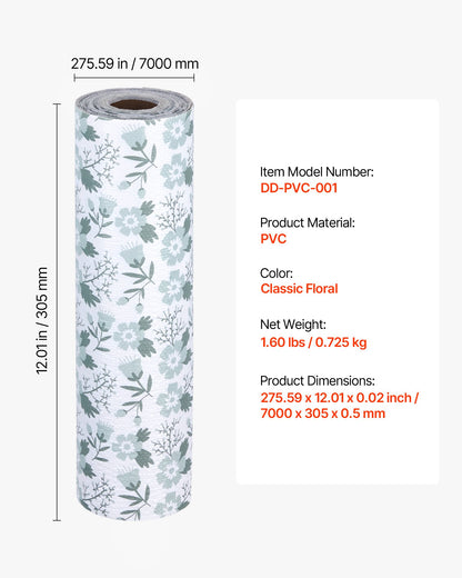 Drawer and Shelf Liner for Kitchen Cabinet, Non-Adhesive Non-Slip Thick Refrigerator Liners, Waterproof Shelf Paper, Cupboard Bathroom Drawer Mats, PVC Fridge Lining for Shelves, Floral, 23 FT