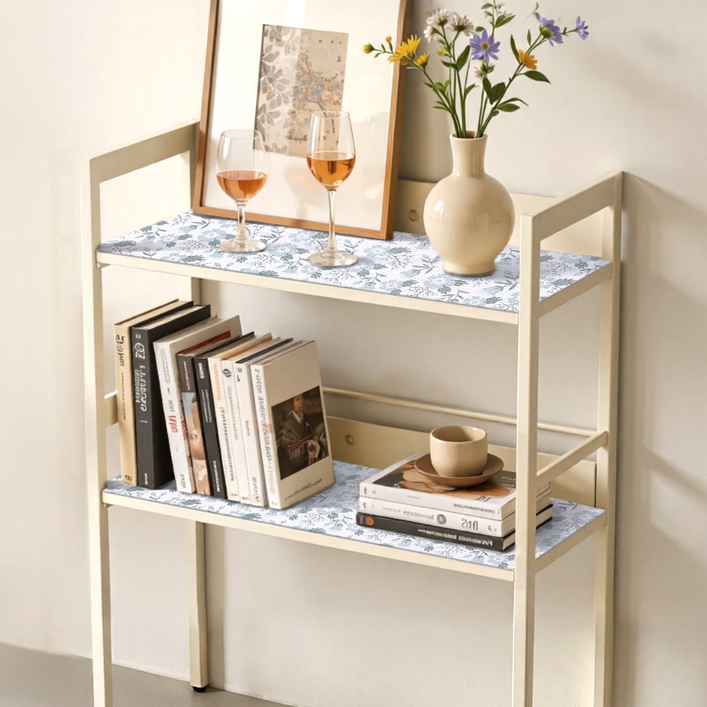 Drawer and Shelf Liner for Kitchen Cabinet, Non-Adhesive Non-Slip Thick Refrigerator Liners, Waterproof Shelf Paper, Cupboard Bathroom Drawer Mats, PVC Fridge Lining for Shelves, Floral, 23 FT