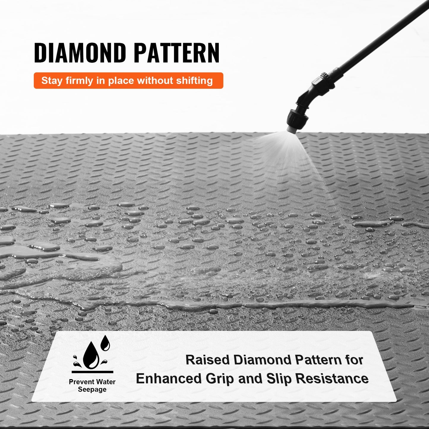 Garage Floor Mat, 177.17 x 43.31 inch PVC Garage Flooring Roll, Non-slip Diamond Texture, 106.56 sq.ft Covering Space, Garage Mats for Under Cars, for Gyms Boats Car Trailer, Black