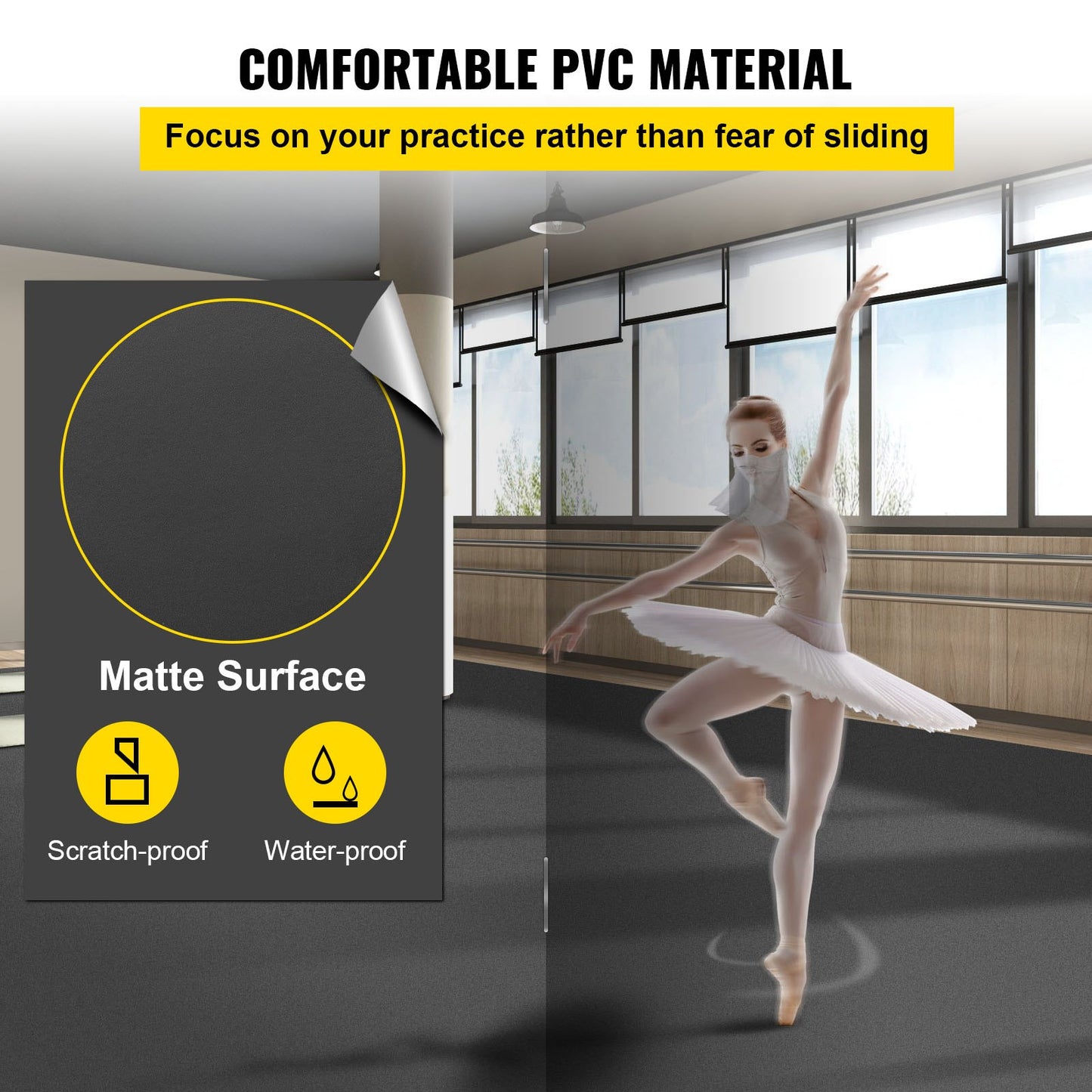 Dance Floor, 6.6x11.8ft Dance Floor Roll, 0.06in Thick PVC Vinyl Dance Floor, Black/Grey Reversible Portable Dance Floor, Non-Slip Dance Flooring, Ballet Dance Floor for Jazz, Pop, Lyrical Style
