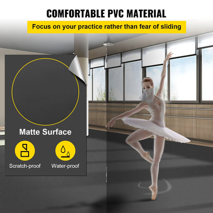 Dance Floor, 6.6x9.8ft Dance Floor Roll, 0.06in Thick PVC Vinyl Dance Floor, Black/Grey Reversible Portable Dance Floor, Non-Slip Dance Flooring, Ballet Dance Floor for Jazz, Pop, Lyrical Style