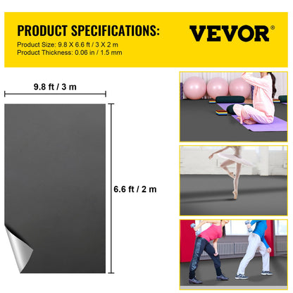 Dance Floor, 6.6x9.8ft Dance Floor Roll, 0.06in Thick PVC Vinyl Dance Floor, Black/Grey Reversible Portable Dance Floor, Non-Slip Dance Flooring, Ballet Dance Floor for Jazz, Pop, Lyrical Style