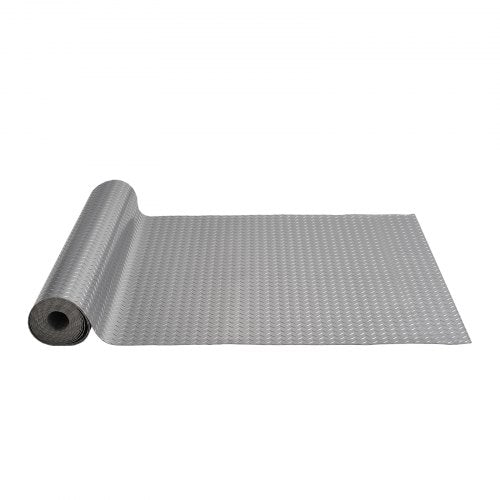 Garage Floor Mat 4.9x13ft Vinyl Garage Flooring Roll Anti-Slide Diamond Texture Silver Garage Mats for Under Car 63.7sqft Covering Space DIY PVC Garage Floor Mat for Gyms Boats Car Trailer