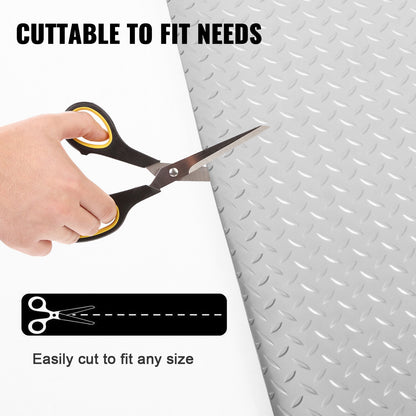 Garage Floor Mat 4.9x13ft Vinyl Garage Flooring Roll Anti-Slide Diamond Texture Silver Garage Mats for Under Car 63.7sqft Covering Space DIY PVC Garage Floor Mat for Gyms Boats Car Trailer