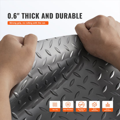 Garage Floor Mat 4.9x19ft Vinyl Garage Flooring Roll Anti-Slide Diamond Texture Gray Garage Mats for Under Car 93 sqft Covering Space DIY PVC Garage Floor Mat for Gyms Boats Car Trailer