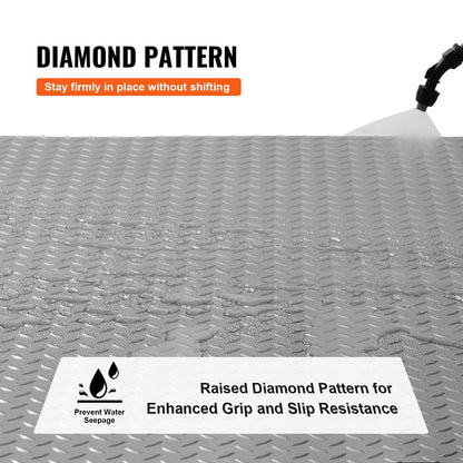 Garage Floor Mat 4.9x19ft Vinyl Garage Flooring Roll Anti-Slide Diamond Texture Gray Garage Mats for Under Car 93 sqft Covering Space DIY PVC Garage Floor Mat for Gyms Boats Car Trailer