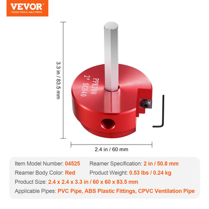 2 In PVC Pipe Reamer, Aluminum Alloy, PVC Pipe Fitting Saver, for Use with SCH 40 ABS, PVC, CPVC Pipes, Clean Leftover Pipe & Solvent Cement Remnants, for Water Lines, Drain Lines, Vent Lines