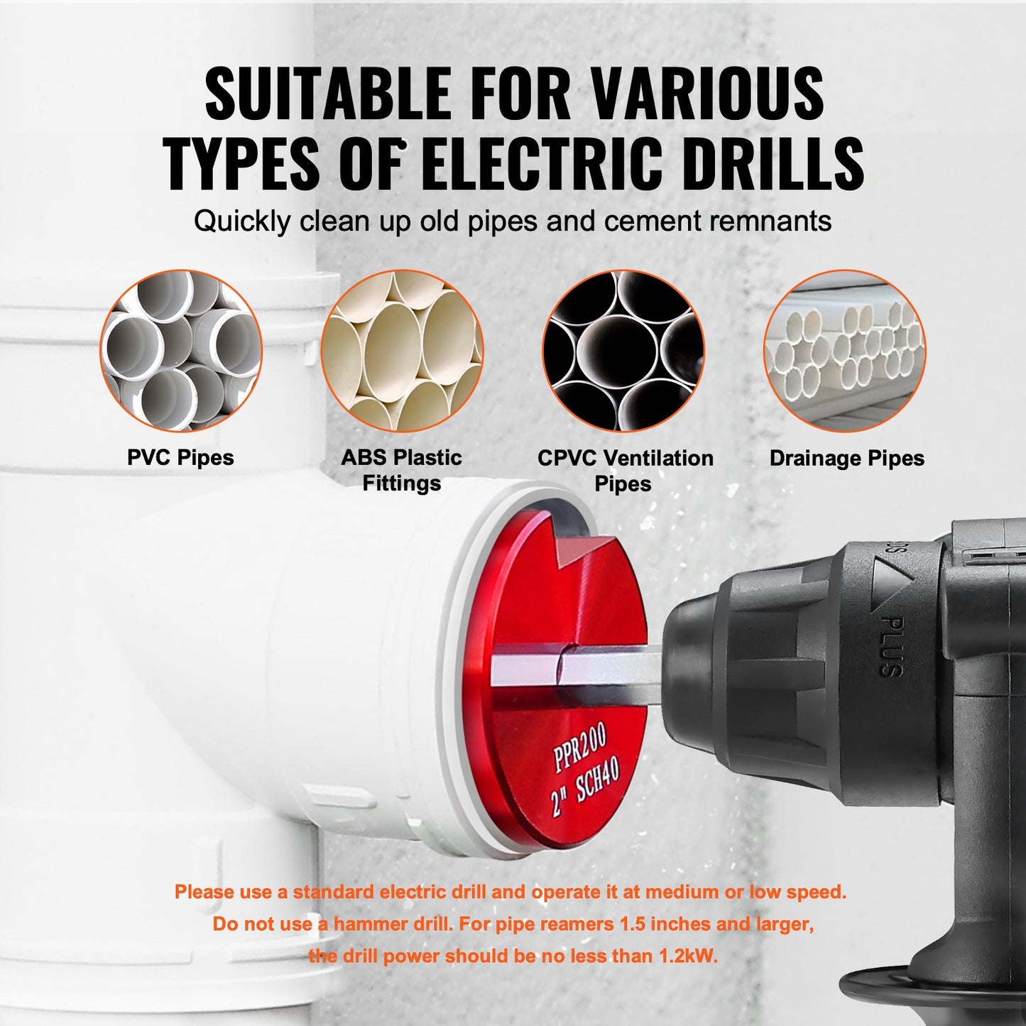 7Pcs PVC Pipe Reamer Kit, Plastic Pipe Fitting Socket Saver Kit, Includes 3/4", 1", 1-1/4'', 1-1/2", 2", 3", 5'', for PVC, CPVC, and ABS Fittings, for Exhaust, Drain, Water Pipes Cleaning