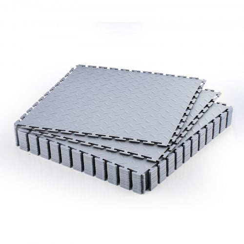 Garage Floor Tiles Interlocking, 16 Pack 20.2 x 20.2 x 0.2 in Interlocking Modular Garage Flooring Tiles, Diamond Plate Slip-Resistant PVC Mats for Workshop,Warehouse,Tool Room, Light Gray
