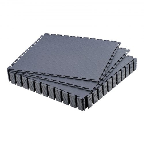 Garage Floor Tiles Interlocking, 16 Pack 20.2 x 20.2 x 0.2 in Interlocking Modular Garage Flooring Tiles, Diamond Plate Slip-Resistant PVC Mats for Workshop,Warehouse,Tool Room, Graphite Gray