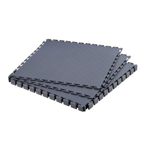 Garage Floor Tiles Interlocking, 8 Pack 20.2 x 20.2 x 0.2 in Interlocking Modular Garage Flooring Tiles, Diamond Plate Slip-Resistant PVC Mats for Workshop,Warehouse,Tool Room, Graphite Gray