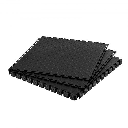 Garage Floor Tiles Interlocking, 8 Pack 20.2 x 20.2 x 0.2 in Interlocking Modular Garage Flooring Tiles, Diamond Plate Slip-Resistant PVC Mats for Workshop,Warehouse,Tool Room, Black