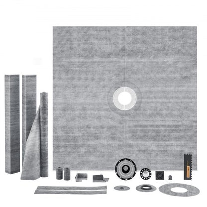 Shower Curb Kit, 72"x72" Shower Pan Kit with 2" PVC Central Flange, 4" Stainless Steel Grate, Waterproof Shower Curb & Membrane & Strip, Shower Pan Slope Sticks Fit for Bathroom