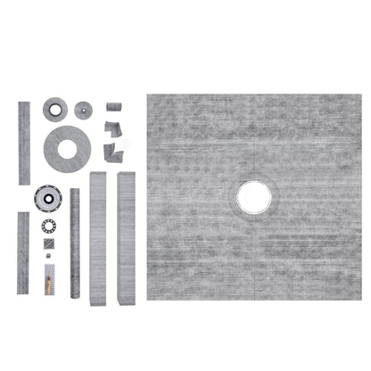 Duschkantsats, 1828x1828 mm duschkarsats med 50,8 mm PVC-centralfläns, 101,6 mm rostfritt stålgaller, vattentät duschkant och membran & remsa, lutningsstavar för duschkar Passar för badrum