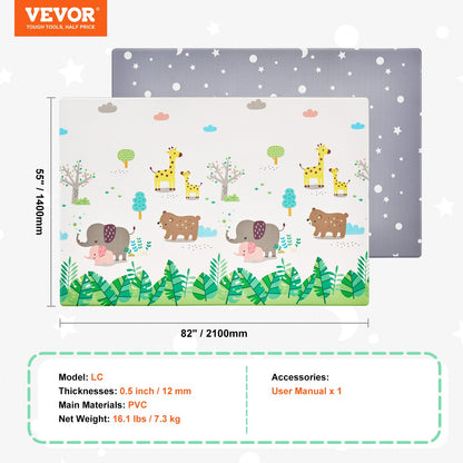 55"x82" Baby Play Mat Kids Crawling Soft Activity Floor Play Mat 2 Side