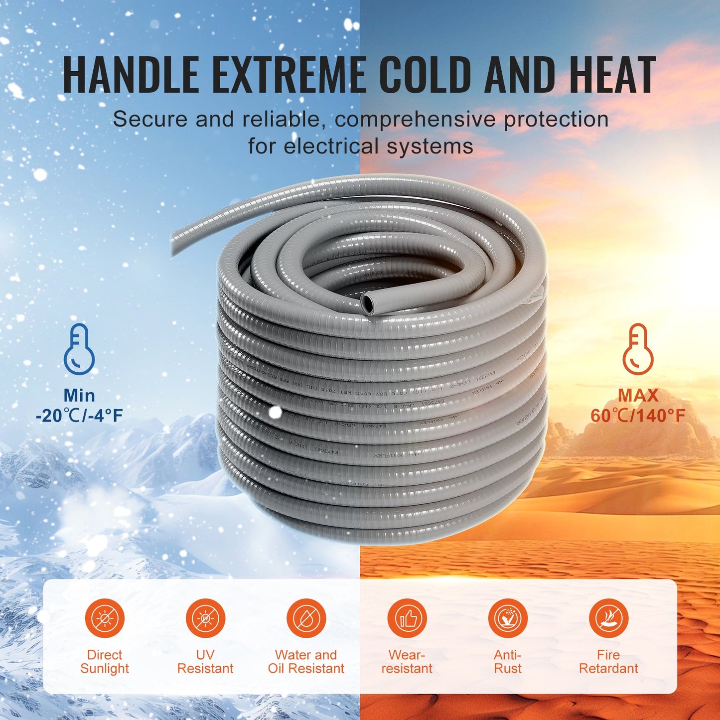 1 Zoll flexibles, flüssigkeitsdichtes elektrisches PVC-Rohr, 100 Fuß, nichtmetallisch, IP65