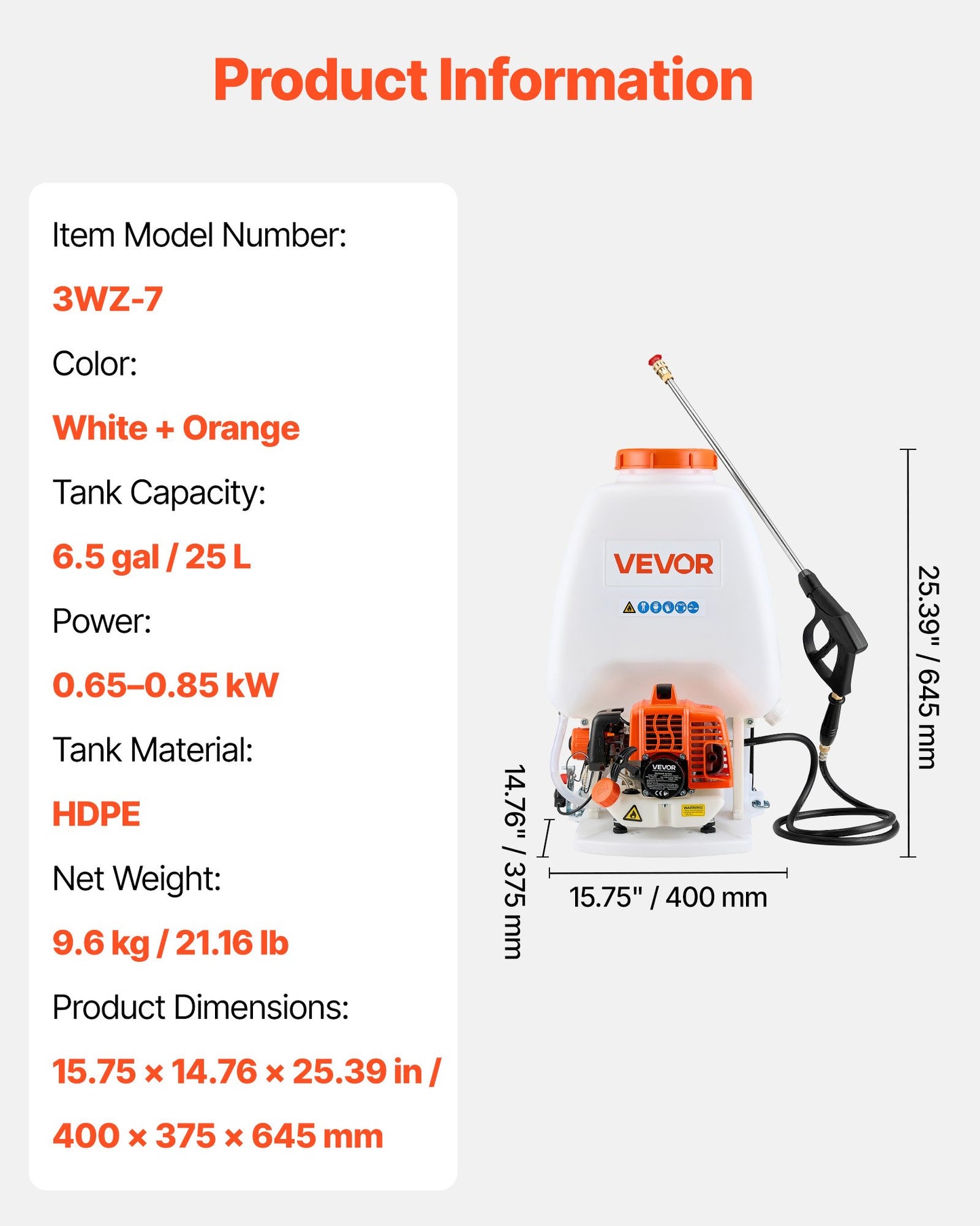 Gas Powered Backpack Sprayer, 26.5CC 0.9HP Engine, Garden Sprayer with 6.5 Gallon Tank, Large Area Coverage, Lawn Spraying Machine with 24 in Wand & Nozzles for Efficient Gardening & Farming