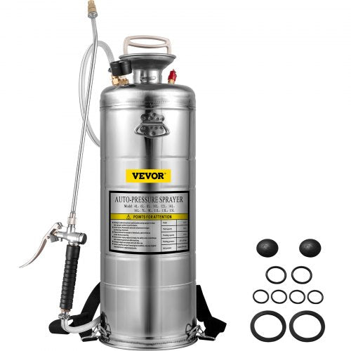 3.5Gal Stainless Steel Sprayer,l Set with 20\" Wand& Handle& 3FT Reinforced Hose, Hand Pump Sprayer with Pressure Gauge&Safety Valve, Adjustable Nozzle Suitable for Gardening& Sanitizing