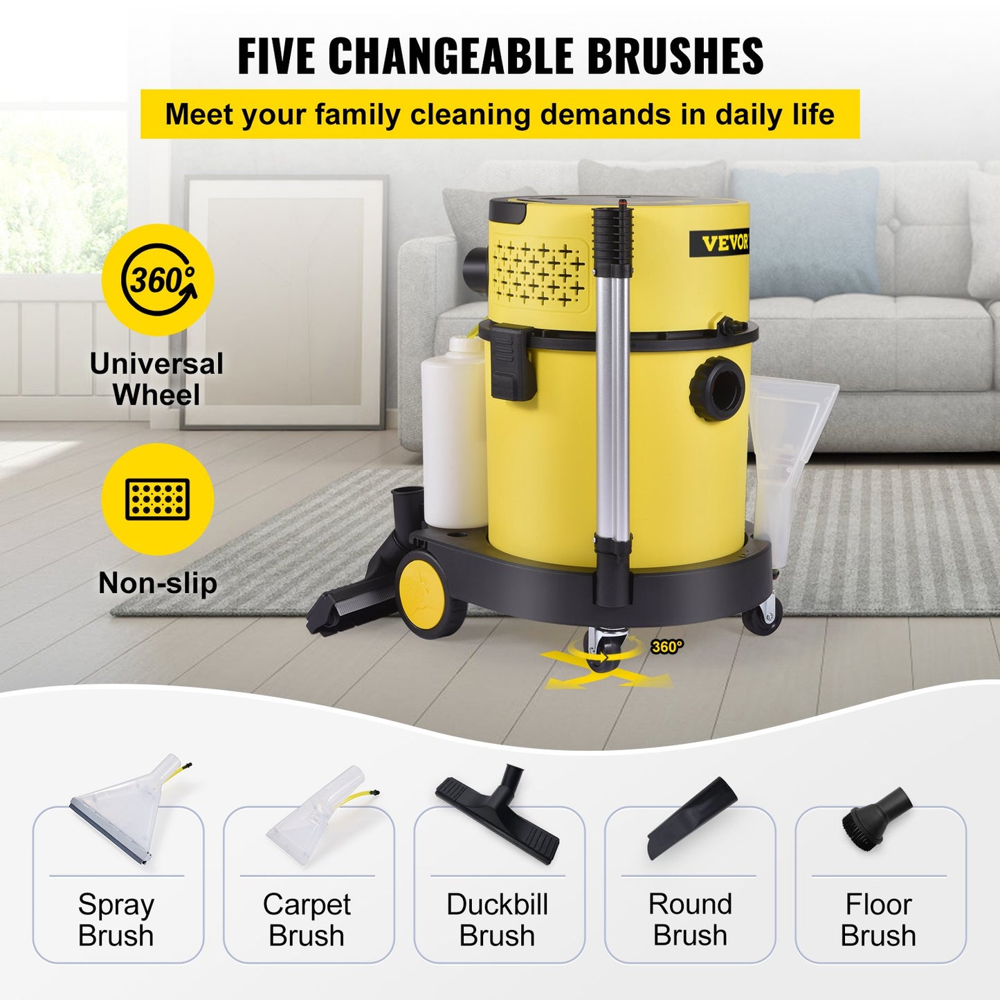 Nass-Trocken-Staubsauger, 5,3 Gallonen, 2 Spitzen-PS, tragbarer 4-in-1-Werkstattsauger mit Blas- und Sprühfunktion, Fernbedienung, HEPA- und Schwammfiltration, 5 Bürsten für Haushalt, Auto