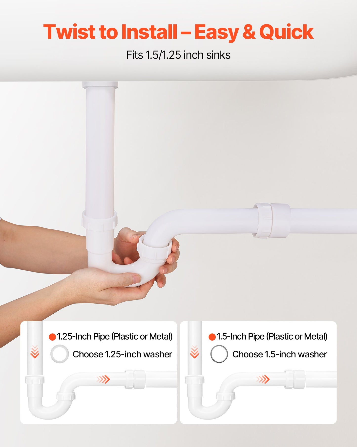 P-Trap, 1-1/2 Inch P Trap Sink Drain Pipe Kit with Threaded Adapter and TPU Leak-Resistant Washers, PP Plastic Pipe Basin Waste Kit, Under Sink Plumbing for Kitchen Bathroom Sewer Drain, White