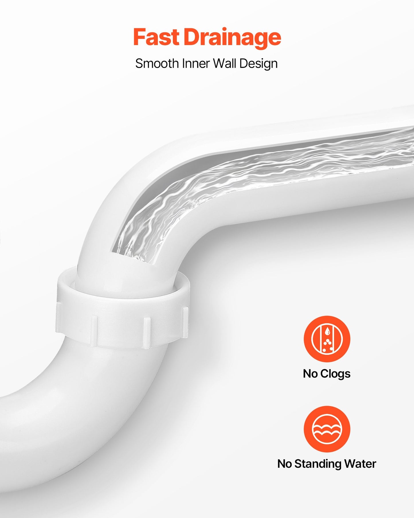 P-Trap, 1-1/2 Inch P Trap Sink Drain Pipe Kit with Threaded Adapter and TPU Leak-Resistant Washers, PP Plastic Pipe Basin Waste Kit, Under Sink Plumbing for Kitchen Bathroom Sewer Drain, White