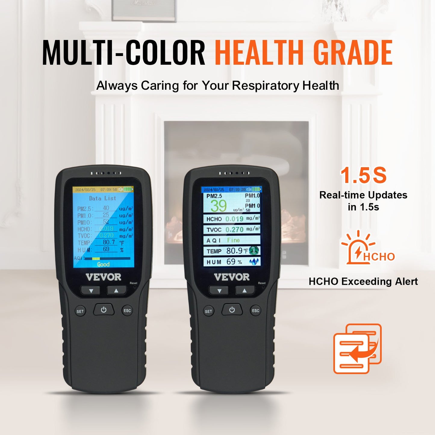 8-IN-1 Air Quality Meter PM1.0/2.5/10 HCHO TVOC Humidity Meter