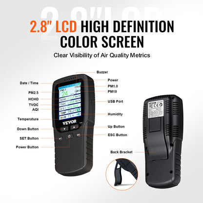 8-IN-1 Air Quality Meter PM1.0/2.5/10 HCHO TVOC Humidity Meter