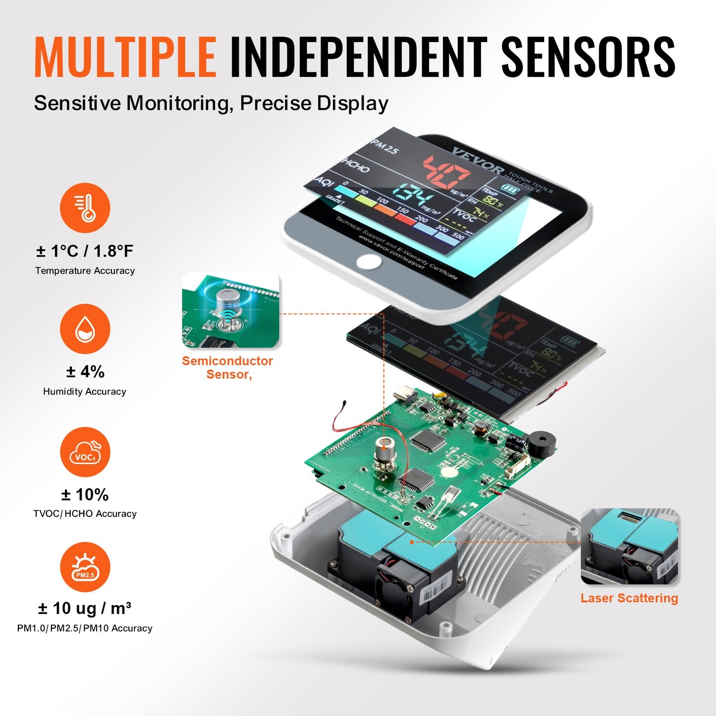 8-IN-1 Mini Air Quality Monitor Meter PM1.0/2.5/10 HCHO TVOC Tester