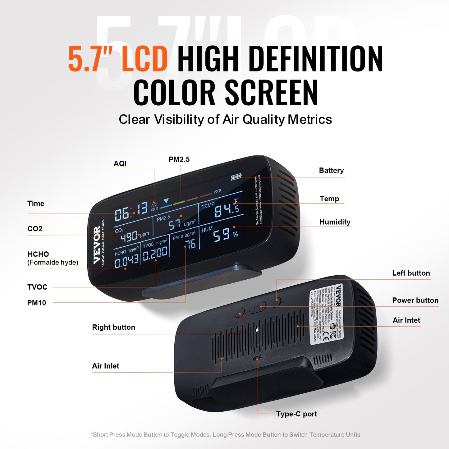 Air Quality Monitor 9-IN-1, CO2, Temperature, Humidity, Formaldehyde TVOC AQI Tester, Professional PM2.5 PM10 PM1.0 Particle Counter for Indoor/Outdoor, Air Quality Meter w/Alarm Thresholds