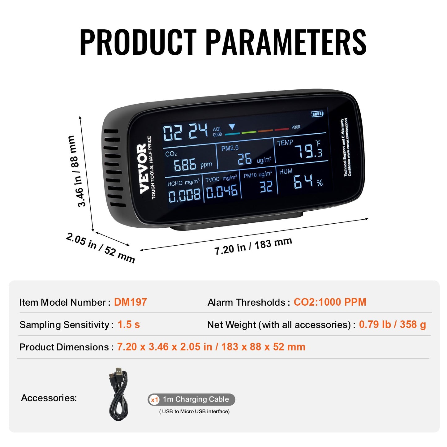 Air Quality Monitor 9-IN-1, CO2, Temperature, Humidity, Formaldehyde TVOC AQI Tester, Professional PM2.5 PM10 PM1.0 Particle Counter for Indoor/Outdoor, Air Quality Meter w/Alarm Thresholds
