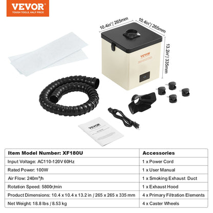 Solder Fume Extractor, 100W Soldering Smoke Extractor with 3-Stage Filters, 240 m³/h Strong Suction Smoke Absorber and Purifier for Soldering, Engraving, DIY Welding, Salon
