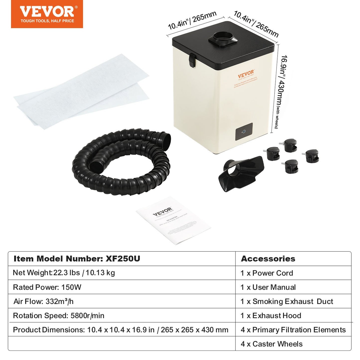 Solder Fume Extractor, 150W Soldering Smoke Extractor with 3-Stage Filters, 332 m³/h Strong Suction Smoke Absorber and Purifier for Soldering, Engraving, DIY Welding, Salon