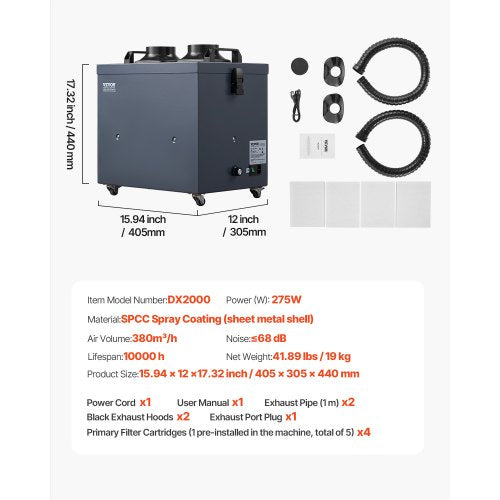 Lötrauchabsaugung 275 W, bürstenloser Rauchabsorber mit 4-stufigem Filter | EU