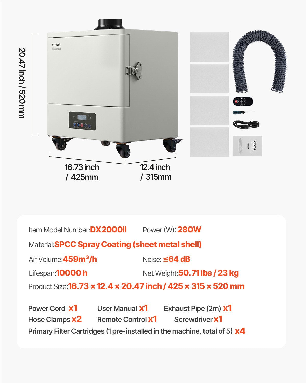 Lötrauchabsaugung 459 m³/h 280W bürstenloser Motor mit 10 Geschwindigkeitsstufen