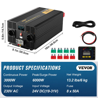 Pure Sine Wave Inverter Power Inverter 3000W DC24V till AC230V Inverter LCD