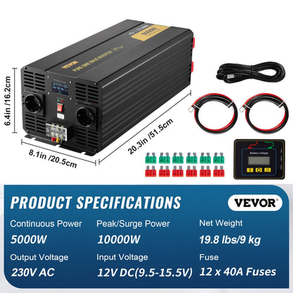 Pure Sine Wave Inverter Power Inverter 5000W DC12V till AC230V Inverter LCD