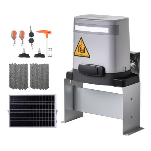 Solar Gate Opener, 280W Electric Gate Opener for Doors up to 65.6ft 1799lbs, Chain Drive Sliding Fence Door Motor with Infrared Sensor & 2 Remote Controls, Driveway Gates Opening System