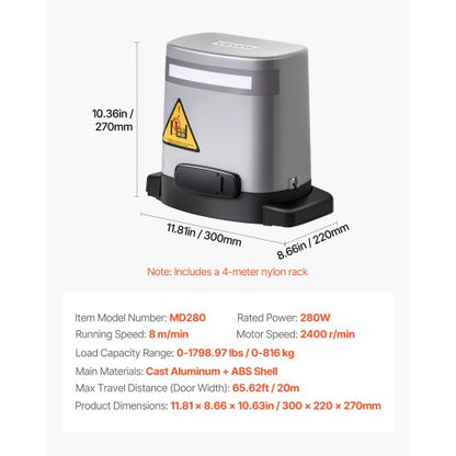 280W Solar Toröffner 740kg Elektrischer Toröffner mit Schalterschiene 2 Fernbedienungen