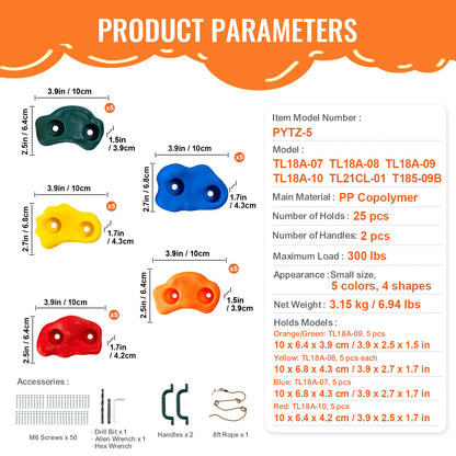 25 Klettergriffe Kletterfelsen mit geknoteten Seilgriffen Hardware