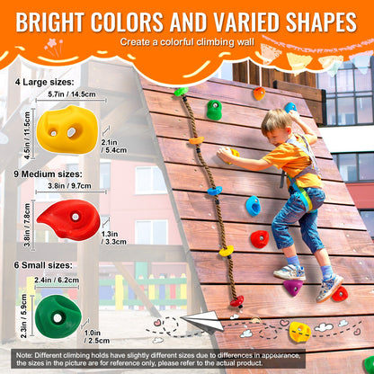 32 Klettergriffe Kletterfelsen mit farbiger Kletterseil-Hardware