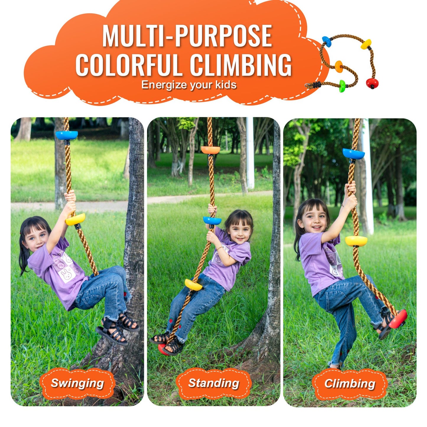 32 Klettergriffe Kletterfelsen mit farbiger Kletterseil-Hardware