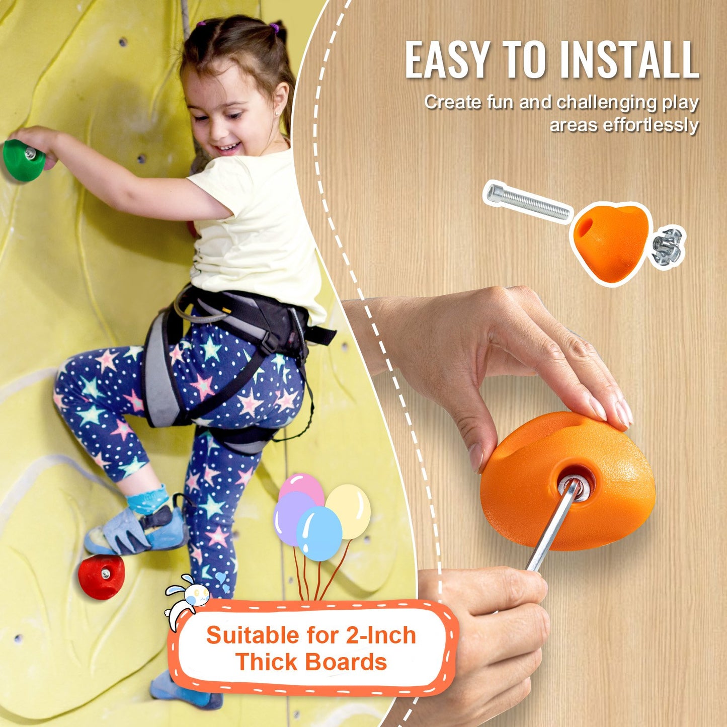 32 Klettergriffe Kletterfelsen mit farbiger Kletterseil-Hardware