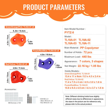 72 Rock Climbing Holds Climbing Rocks Rock Wall Holds Grips Indoor/Outdoor