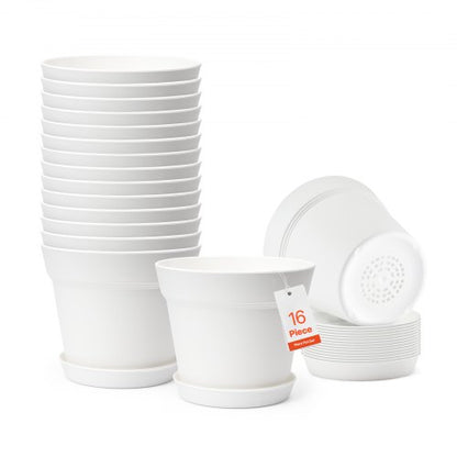 Plastic Plant Pots, 16 Packs 6 in Durable Planters, Lightweight Nursery Pots with Drainage Holes & Detachable Saucers, Round Tapered Flower Pot for Indoor & Outdoor Plants, Home Garden Decor