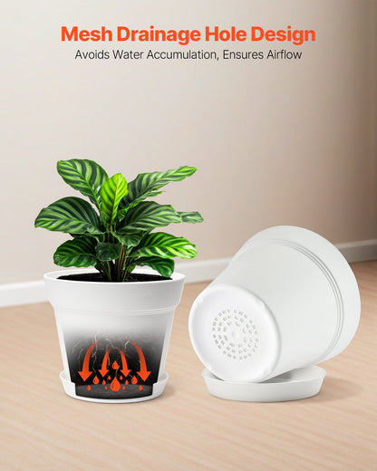 Plastic Plant Pots, 16 Packs 6 in Durable Planters, Lightweight Nursery Pots with Drainage Holes & Detachable Saucers, Round Tapered Flower Pot for Indoor & Outdoor Plants, Home Garden Decor