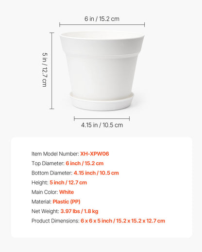 Plastic Plant Pots, 16 Packs 6 in Durable Planters, Lightweight Nursery Pots with Drainage Holes & Detachable Saucers, Round Tapered Flower Pot for Indoor & Outdoor Plants, Home Garden Decor