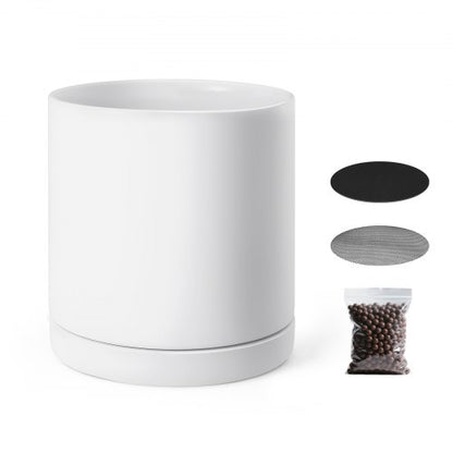 Plant Pot, 12-Inch Large Cylinder Planter with Drainage Holes, Non-Slip Pads & Detachable Saucer, Modern Ceramic Flower Pots, Indoor and Outdoor Tree Planter Pot, Home & Office Decorations