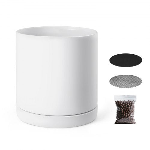 Plant Pot, 12-Inch Large Cylinder Planter with Drainage Holes, Non-Slip Pads & Detachable Saucer, Modern Ceramic Flower Pots, Indoor and Outdoor Tree Planter Pot, Home & Office Decorations